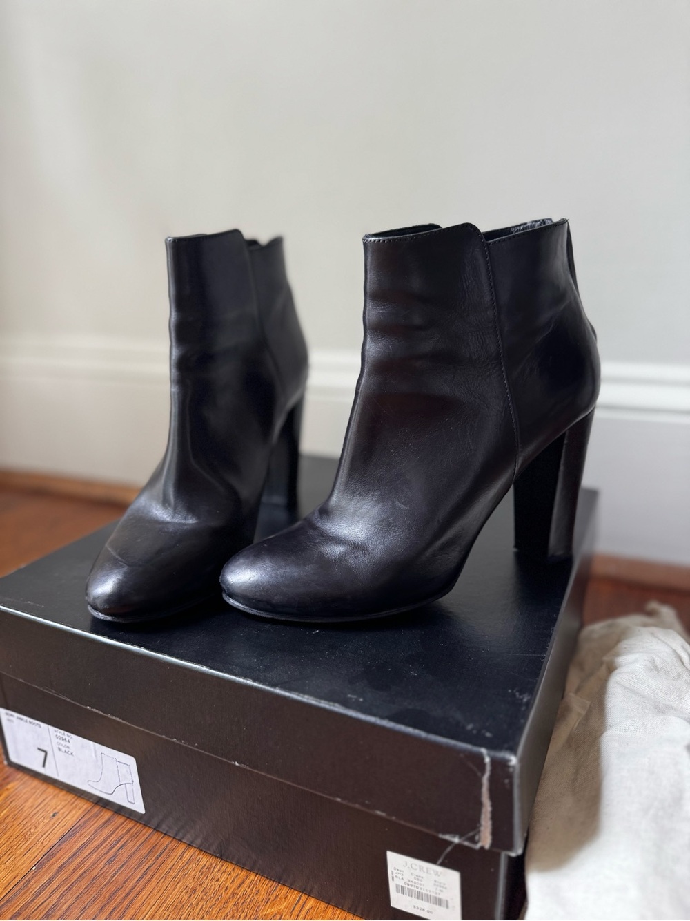 J. Crew Collection Black Leather High-Heel Ankle Booties